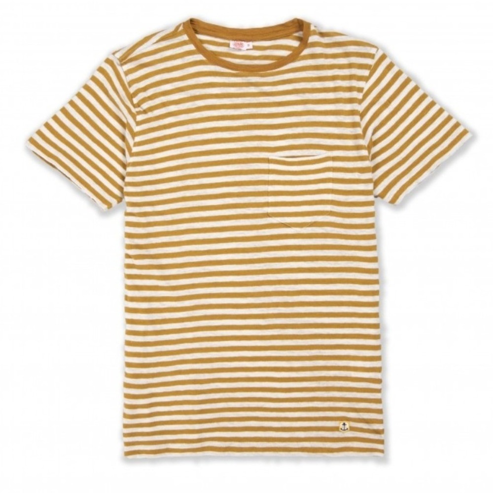 Armor Lux Poche Heritage T Shirt Men Small Yellow White Stripe Short Sleeve